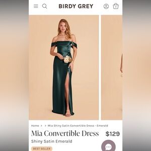 Birdy Grey Mia Convertible Dress Shiny Satin Emerald